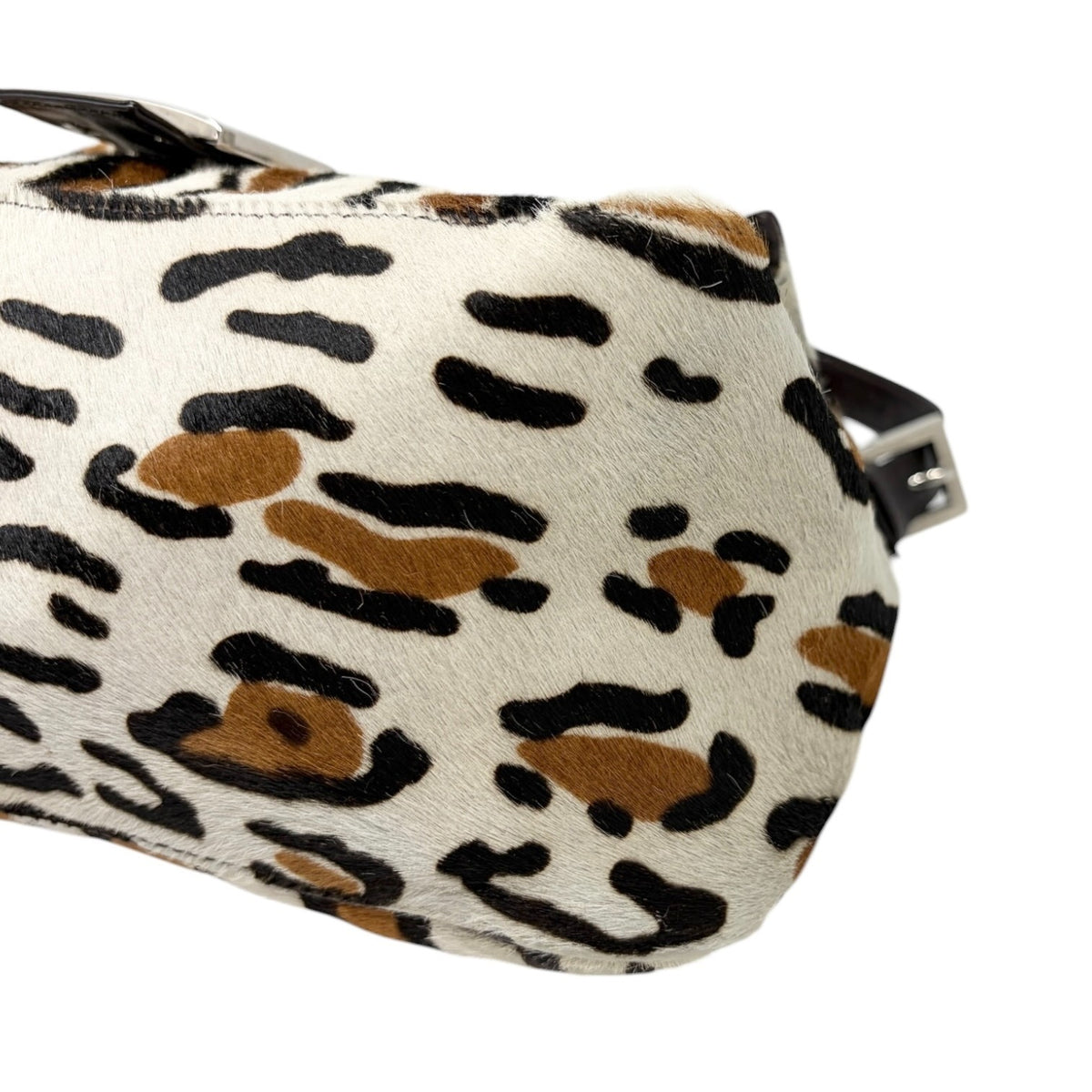 FENDI Vintage FF Leopard Mamma Baguette Bag Pony Calf Hair Ivory Brown 902818