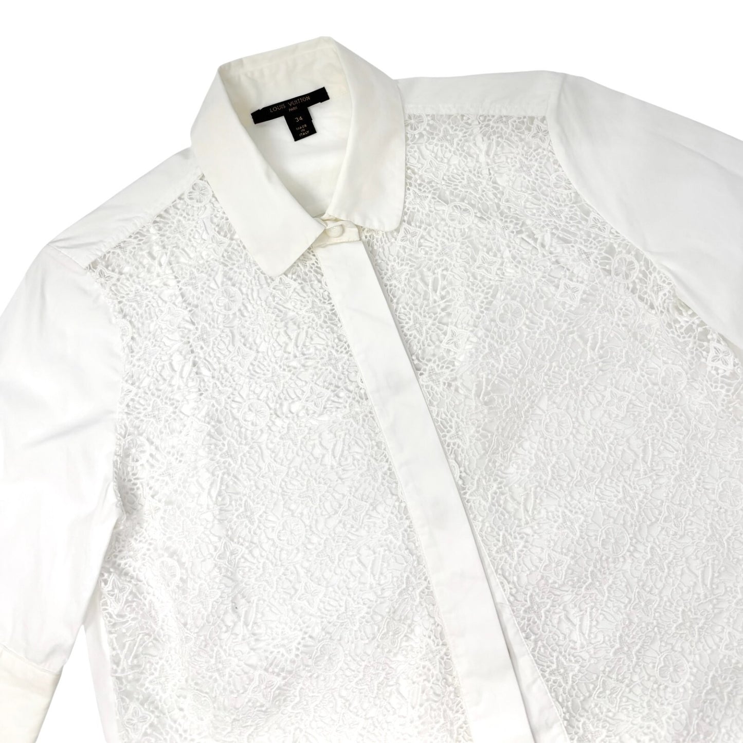LOUIS VUITTON Vintage Monogram Logo Shirt Top #34 Button Up Lace Short Sleeve