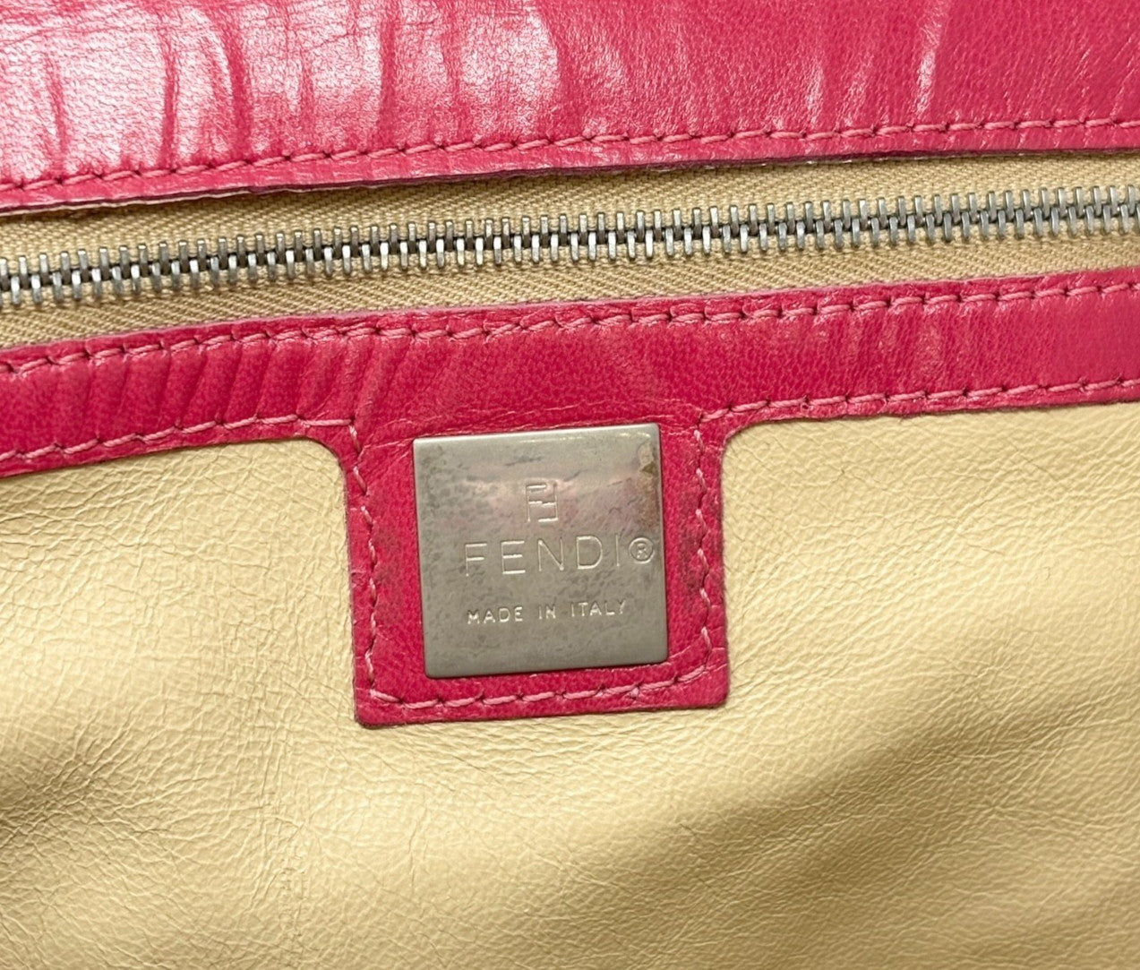 FENDI Vintage Mamma Baguette Leopard Pony Calf Hair Shoulder Bag Pink Brown