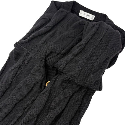 CELINE Vintage Logo Cable Knit Cardigan Top Button Black Gold 902914