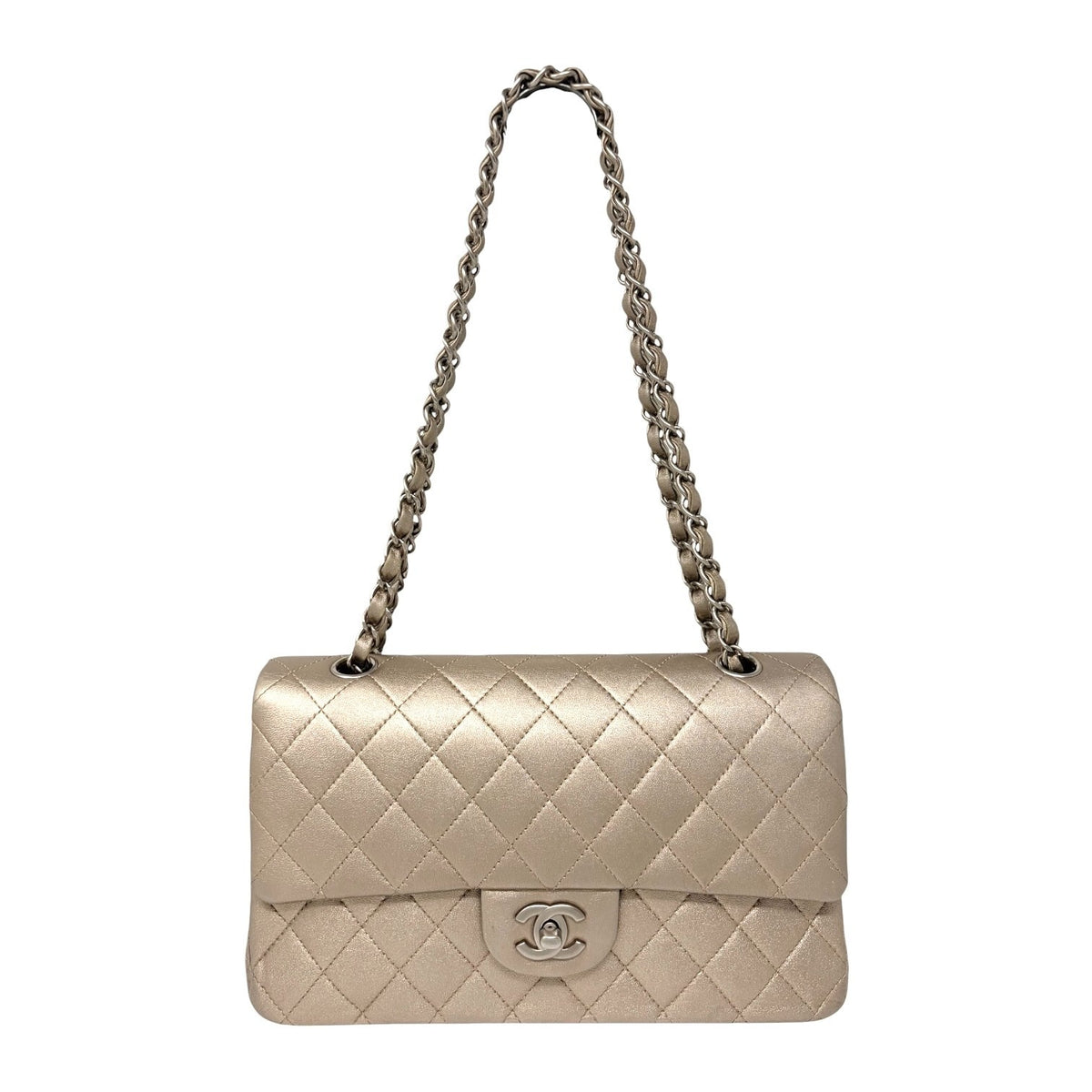 CHANEL Vintage CC Turnlock Quilted Chain Flap Bag 2 Way Metallic Gold 902919