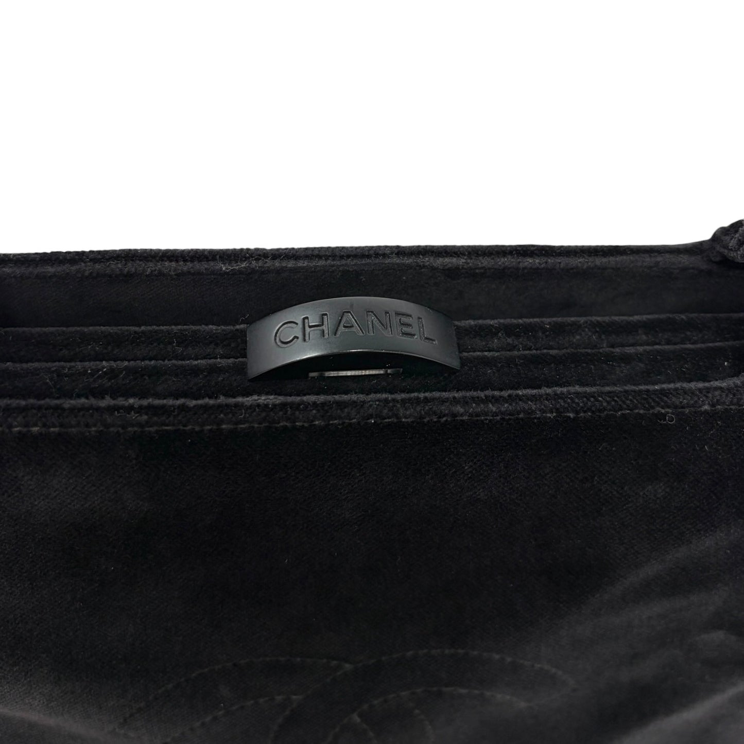 CHANEL Vintage CC Logo Stitch Trapezoid Tote Bag Handbag Black Velour 902222