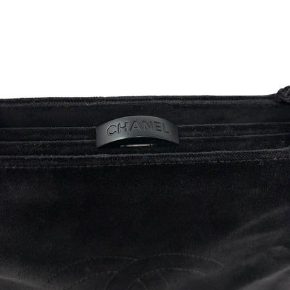 CHANEL Vintage CC Logo Stitch Trapezoid Tote Bag Handbag Black Velour 902222