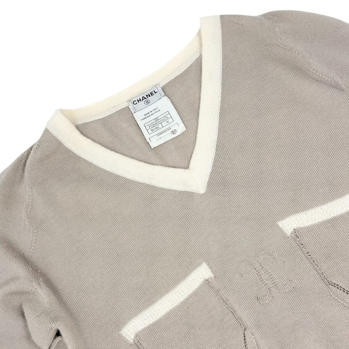 CHANEL Vintage 04C CC Logo Cashmere Knit Sweater Top #38 Beige Ivory 902362