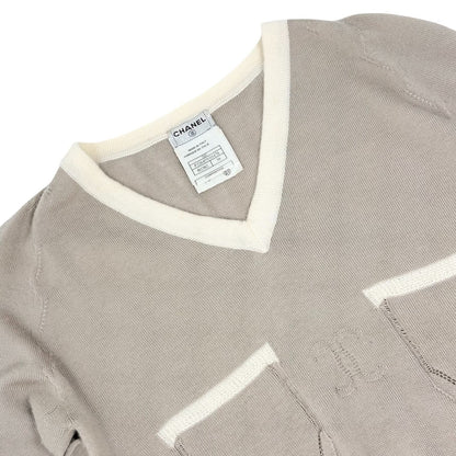 CHANEL Vintage 04C CC Logo Cashmere Knit Sweater Top #38 Beige Ivory 902362