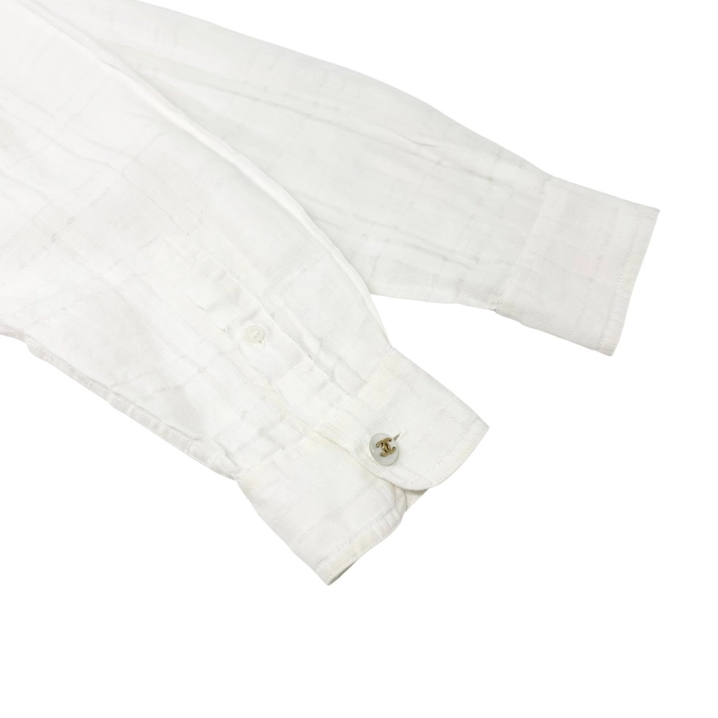 CHANEL Vintage CC Logo Checked Button Up Shirt #38 White Cotton Pocket 902289