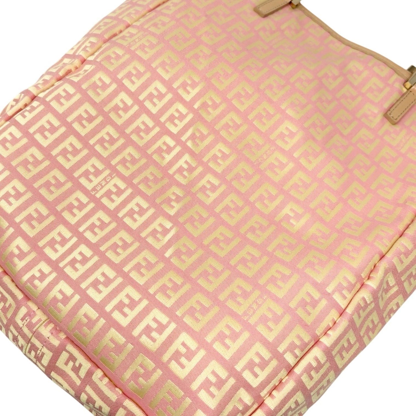 FENDI Vintage FF Logo Zucchino Tote Bag Pink Beige Canvas w/Pouch 901879