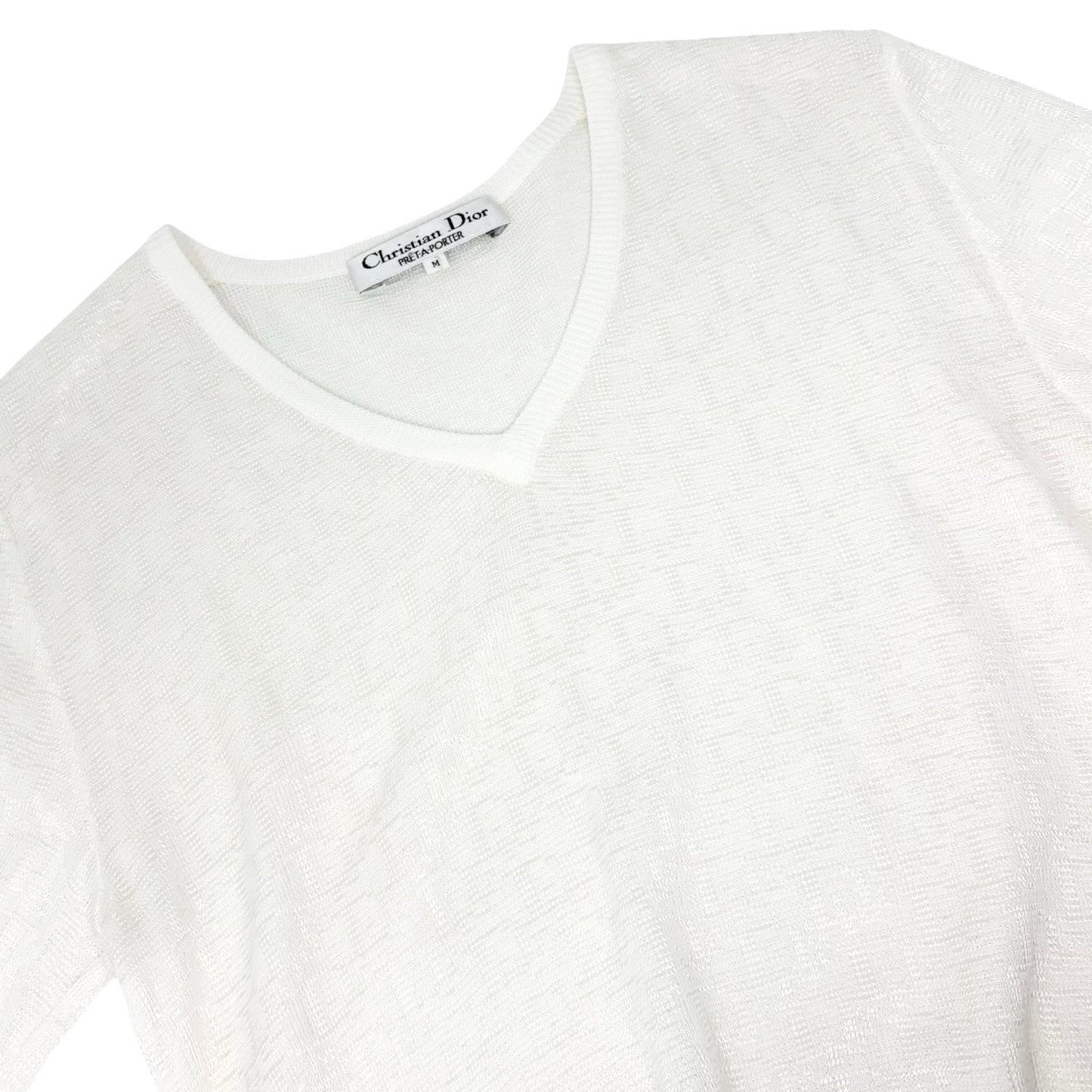 Christian Dior Vintage Trotter Monogram V-neck T-shirt Top #M White 902430