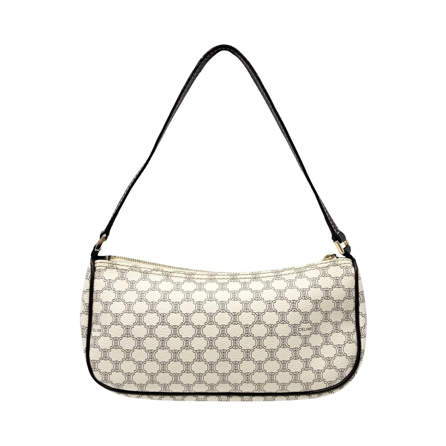 CELINE Vintage Macadam Monogram Shoulder Bag Pochette White Brown PVC 902075