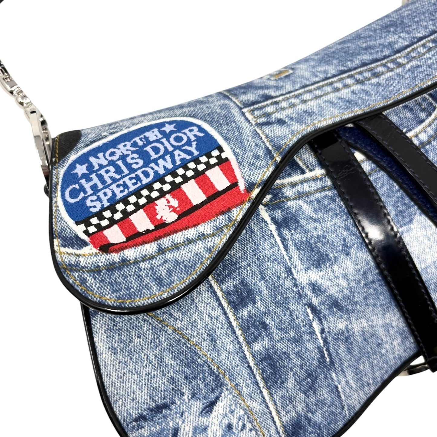 Christian Dior Vintage 2001 Speedway Denim Saddle Bag Blue Black Cotton