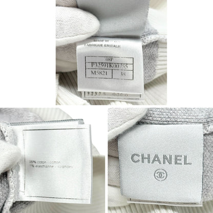 CHANEL Sport Vintage 08P CC Mark Logo Knit T-shirt Top #38 Gray White Cotton