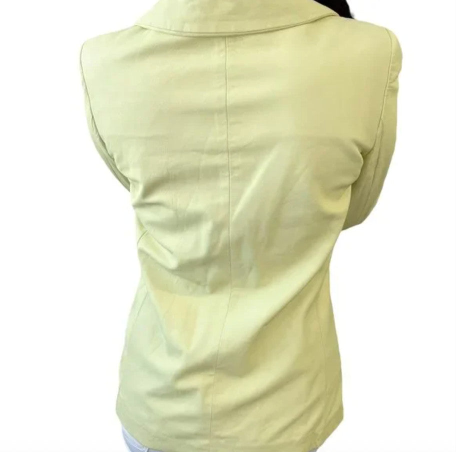 CHANEL Vintage 04C CC Mark Button Leather Jacket #36 Lambskin Lime Yellow