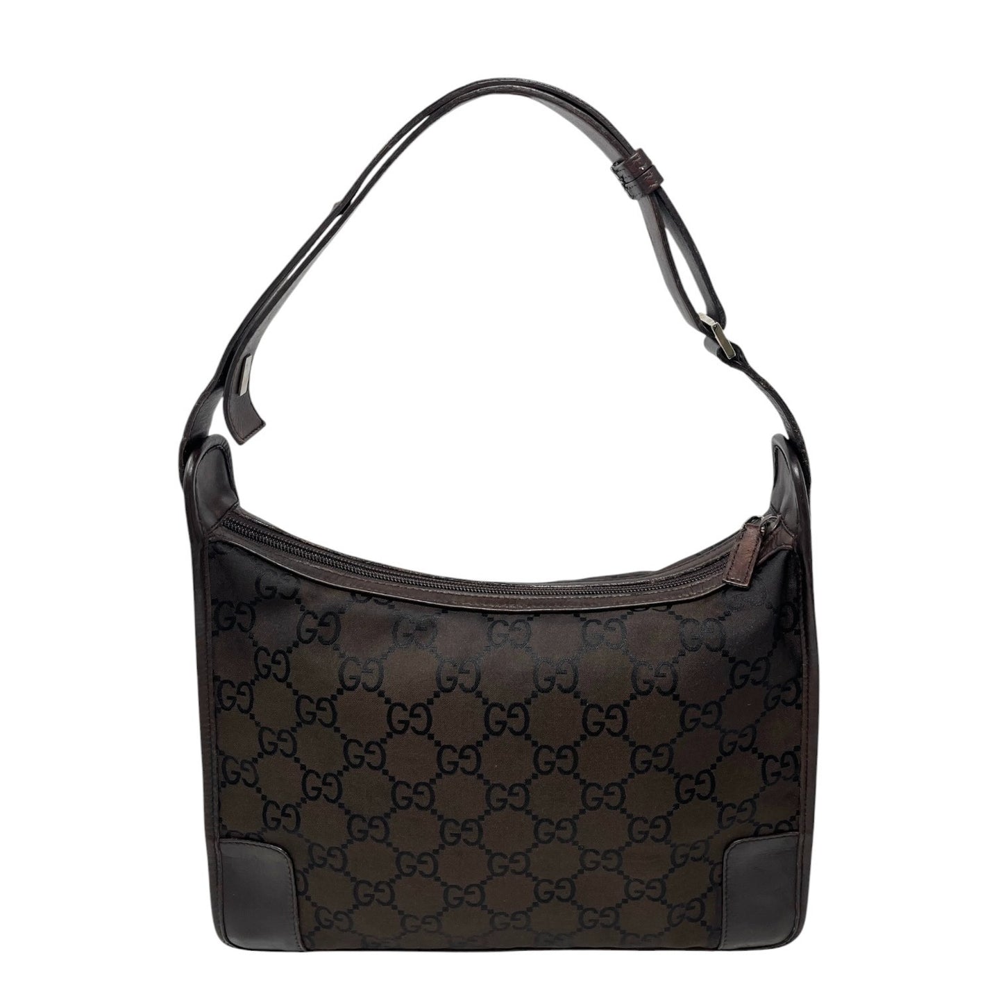 GUCCI Vintage GG Monogram Hobo Shoulder Bag Brown Nylon Leather 902271
