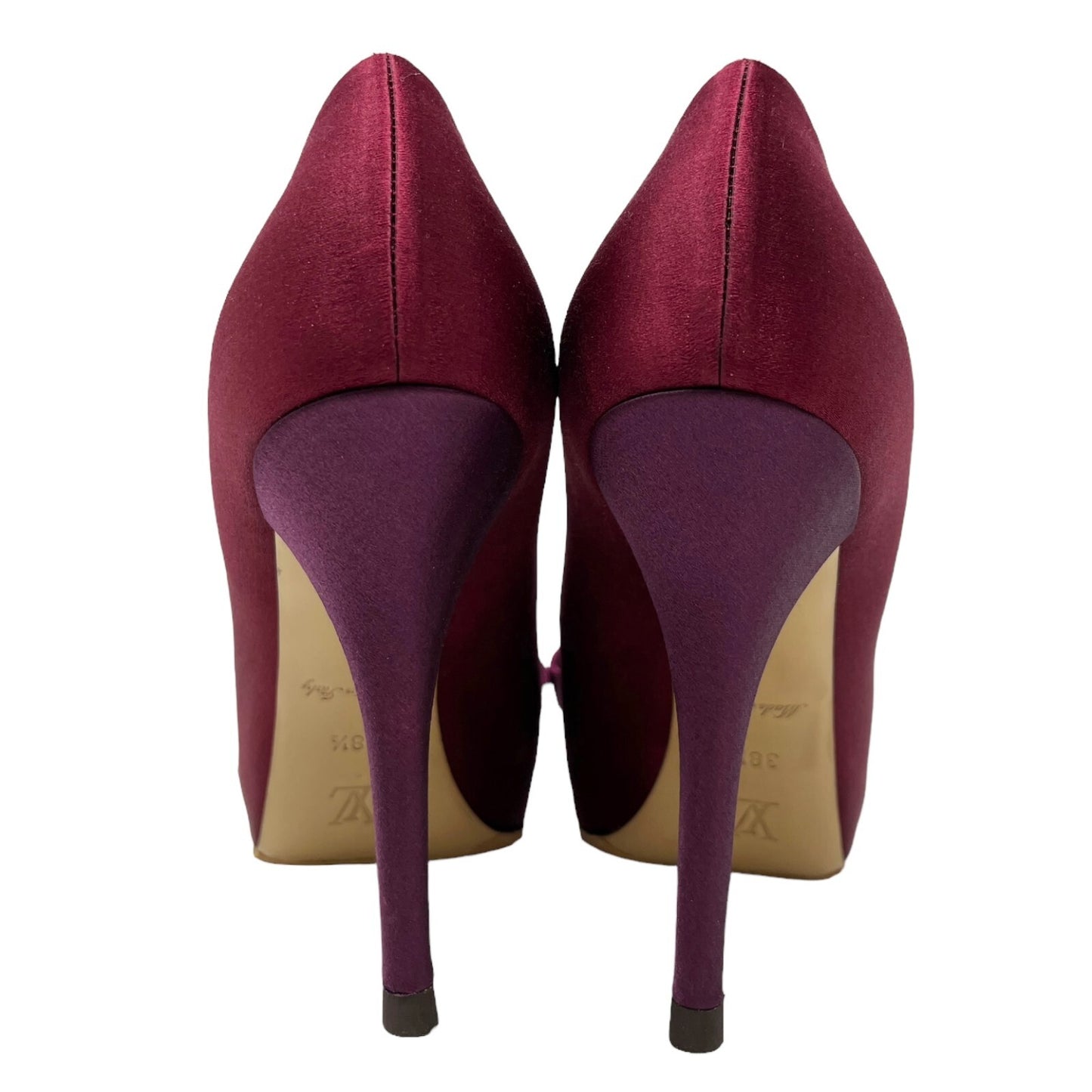 LOUIS VUITTON LV Logo Sandals Heels #38.5 US8 Open Toe Ribbon Red Purple RankAB