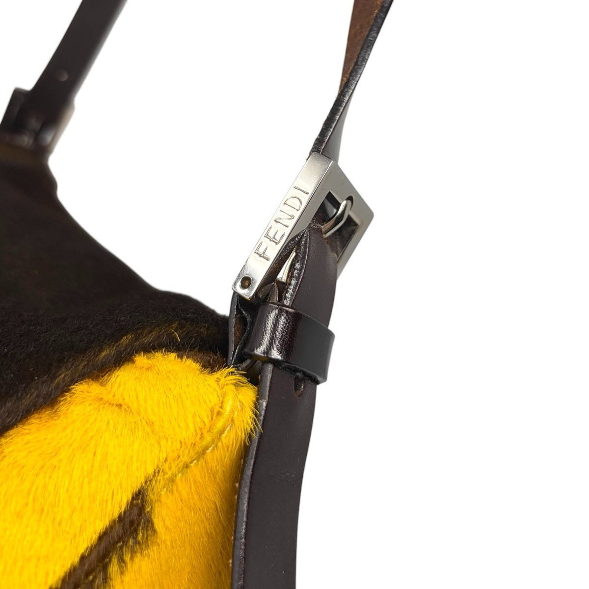 FENDI Vintage FF Mamma Baguette Cow Pony Calf Hair Bag Yellow Brown 902908