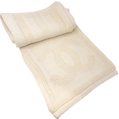 CHANEL Vintage CC Logo Knit Scarf Wrap Accessory Cream Wool Stitch