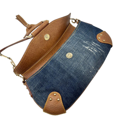 DOLCE&GABBANA Vintage Flap D-Ring Denim Shoulder Bag Blue Brown Denim 902059