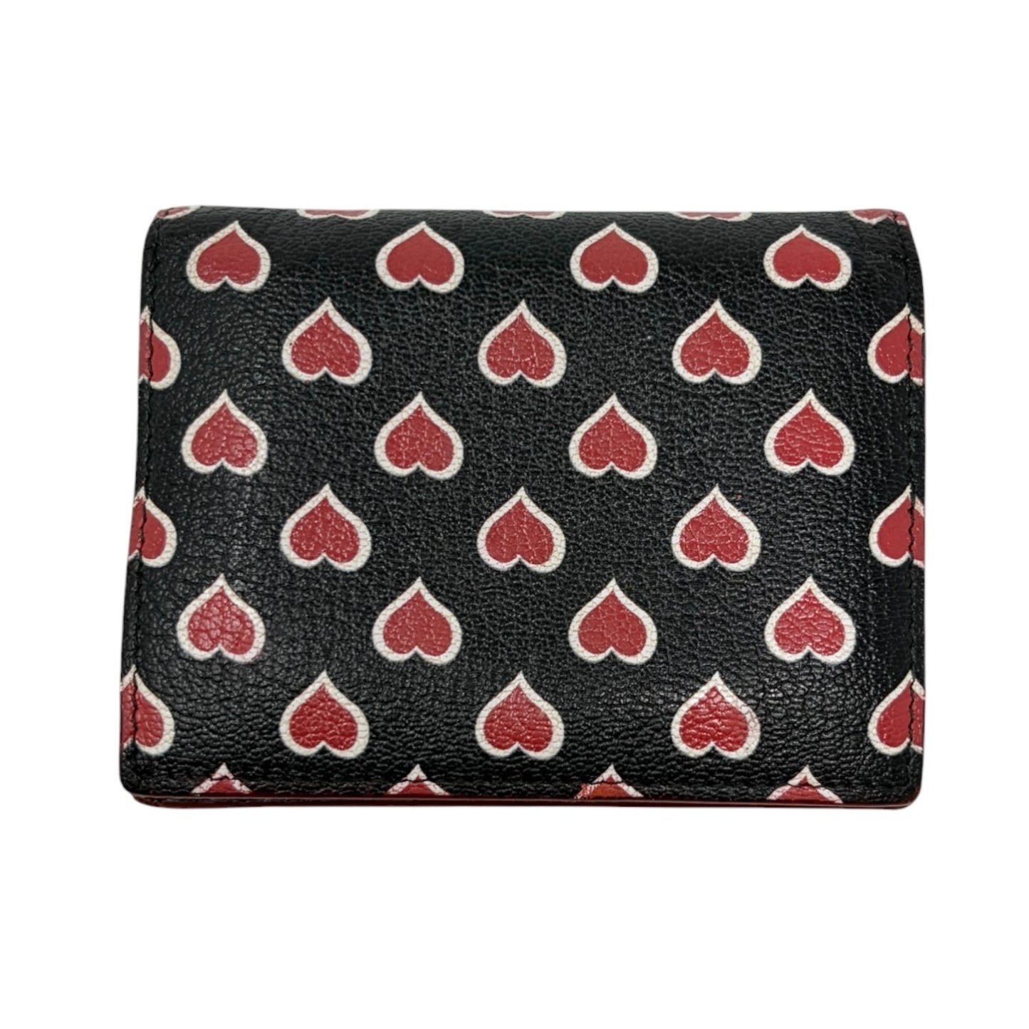 miumiu Vintage Logo Heart Print Mini Bifold Wallet Black Red Leather 901983