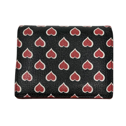 miumiu Vintage Logo Heart Print Mini Bifold Wallet Black Red Leather 901983