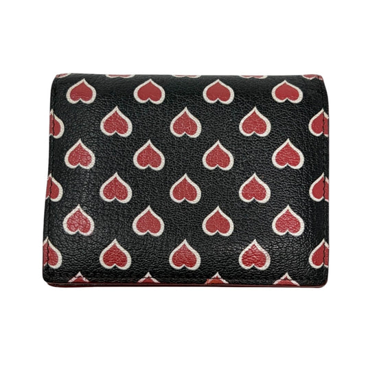 miumiu Vintage Logo Heart Print Mini Bifold Wallet Black Red Leather 901983