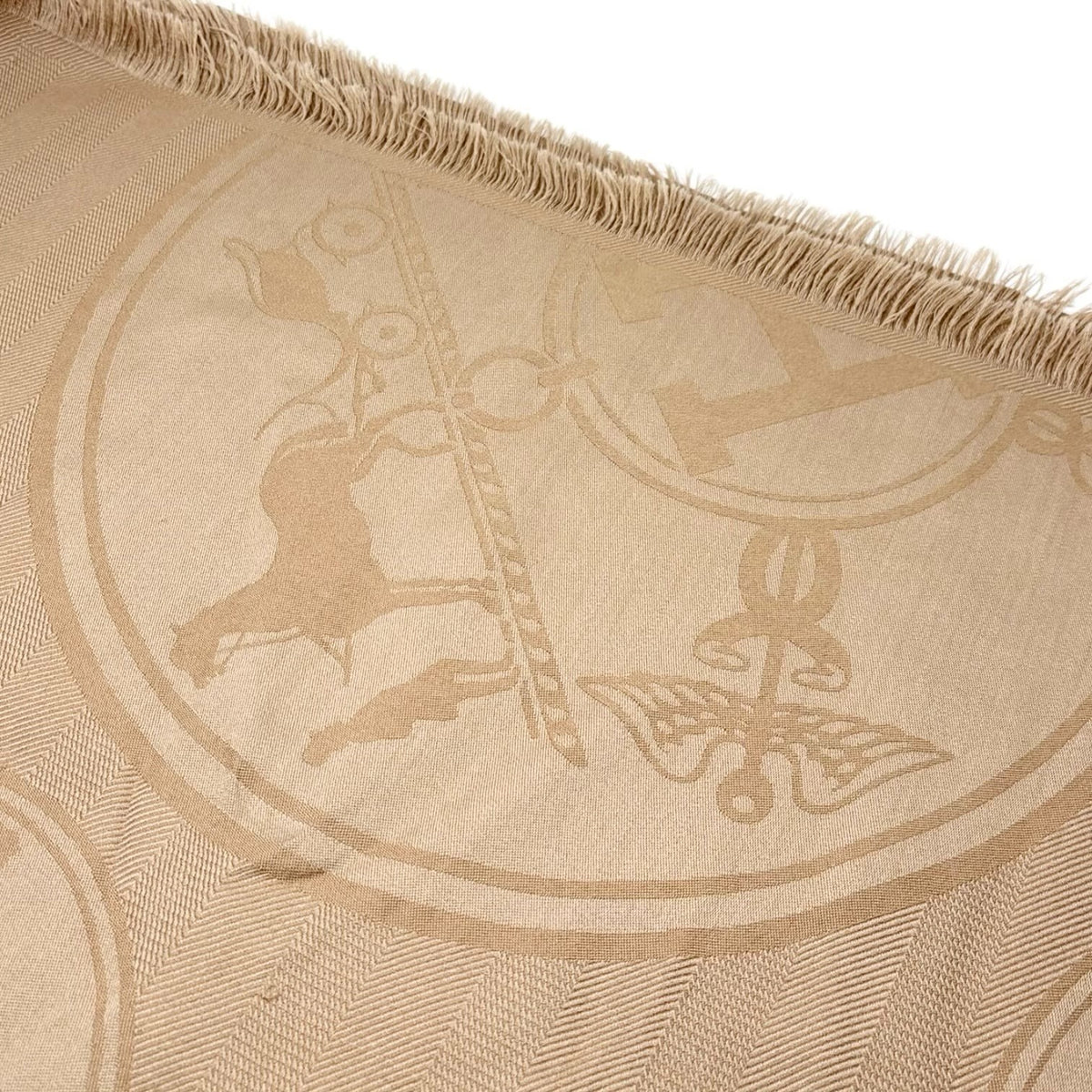 HERMES Vintage H Logo Cashmere New Libris Shawl Scarf Wrap Beige Silk 902845