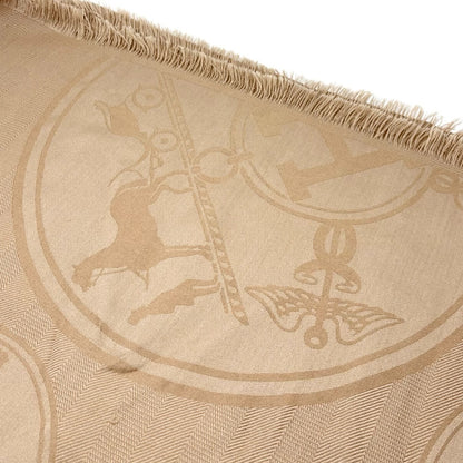 HERMES Vintage H Logo Cashmere New Libris Shawl Scarf Wrap Beige Silk 902845