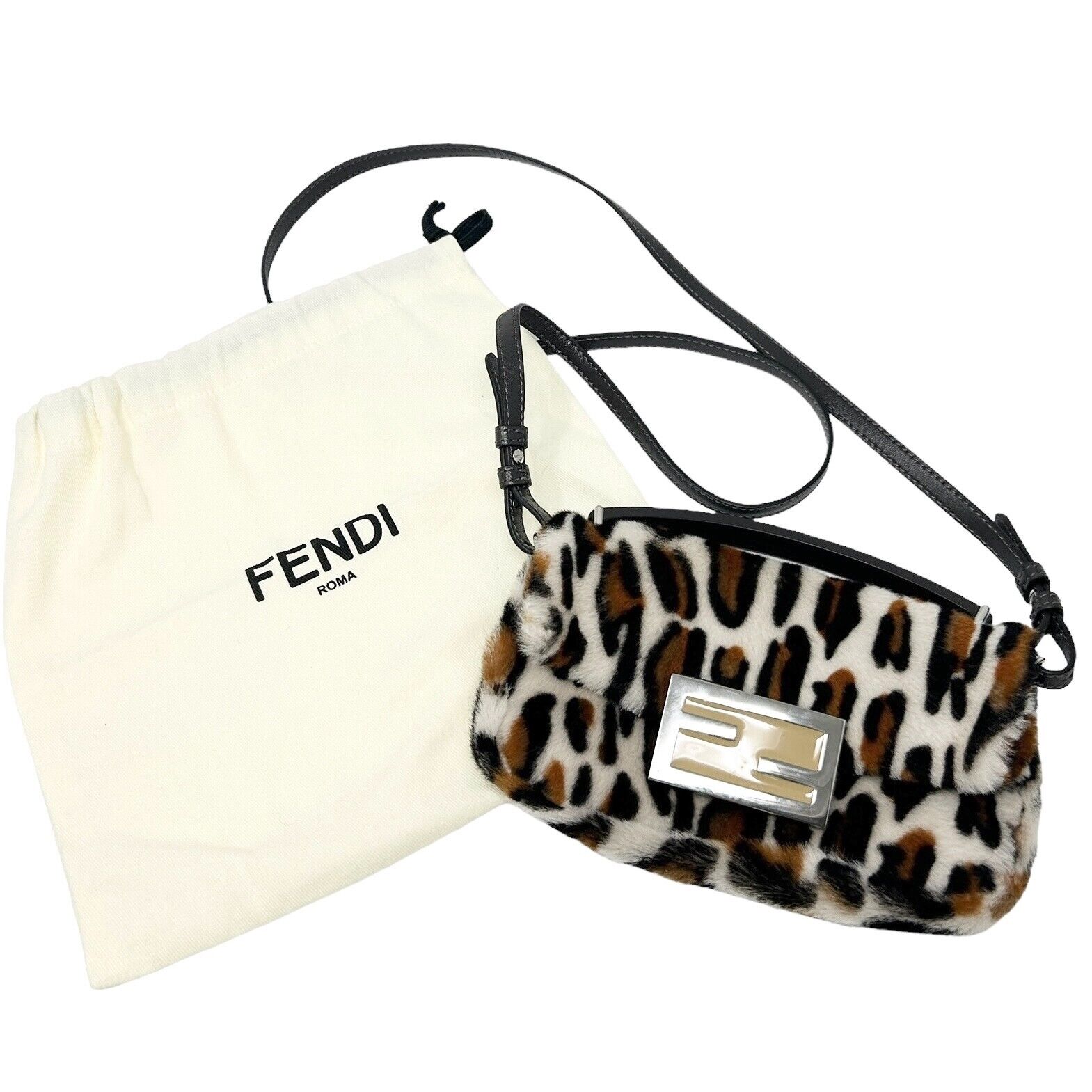 FENDI Vintage FF Logo Mamma Baguette 2way Mini Shoulder Bag Cream Fur Rank AB