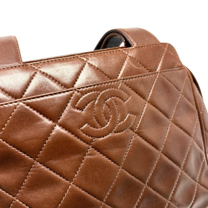 CHANEL Vintage CC Logo Quilted Shoulder Handbag Brown Gold Leather 902804