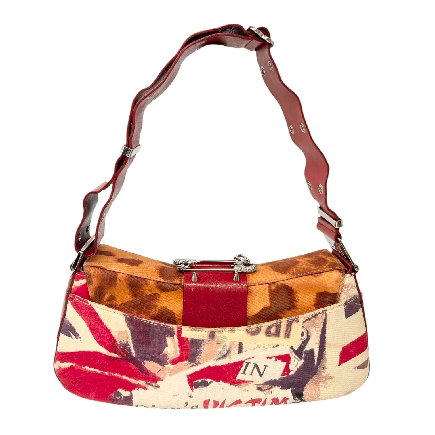 Christian Dior Vintage 2003 Logo Street Chic Columbus Victim Shoulder Bag Red