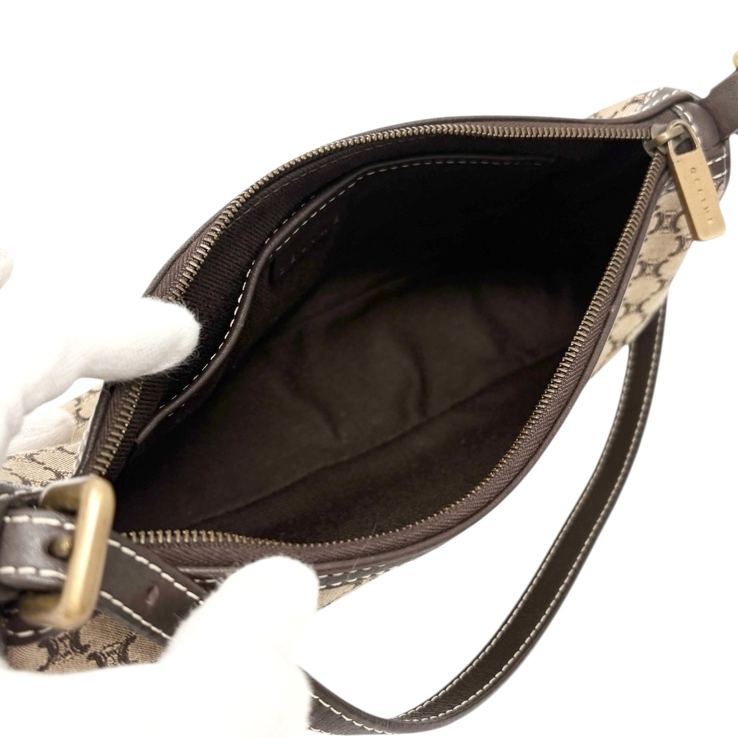 CELINE Vintage Macadam Monogram Shoulder Mini Bag Pochette Brown Canvas Leather