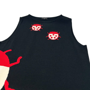 CHANEL Vintage 04P CC Mark Logo Ladybugs Knit Tank Top Black White Cotton