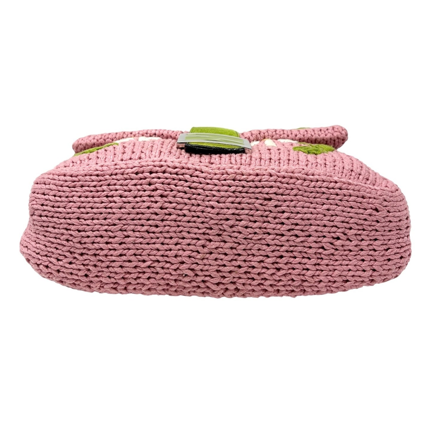 FENDI Vintage Mamma Baguette Crochet Shoulder Bag Flower Pink Wool 901957