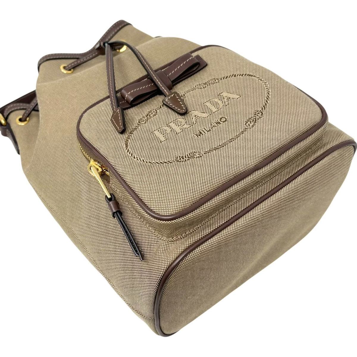 PRADA Vintage Jacquard Shoulder Top Handle Bag Beige Brown Canvas 902339