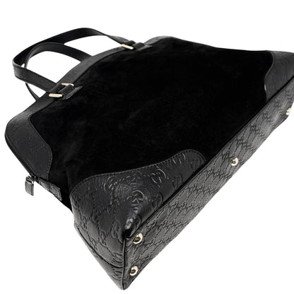 GUCCI Vintage GG Monogram Shoulder Top Handle Bag Black Gold Suede 902331