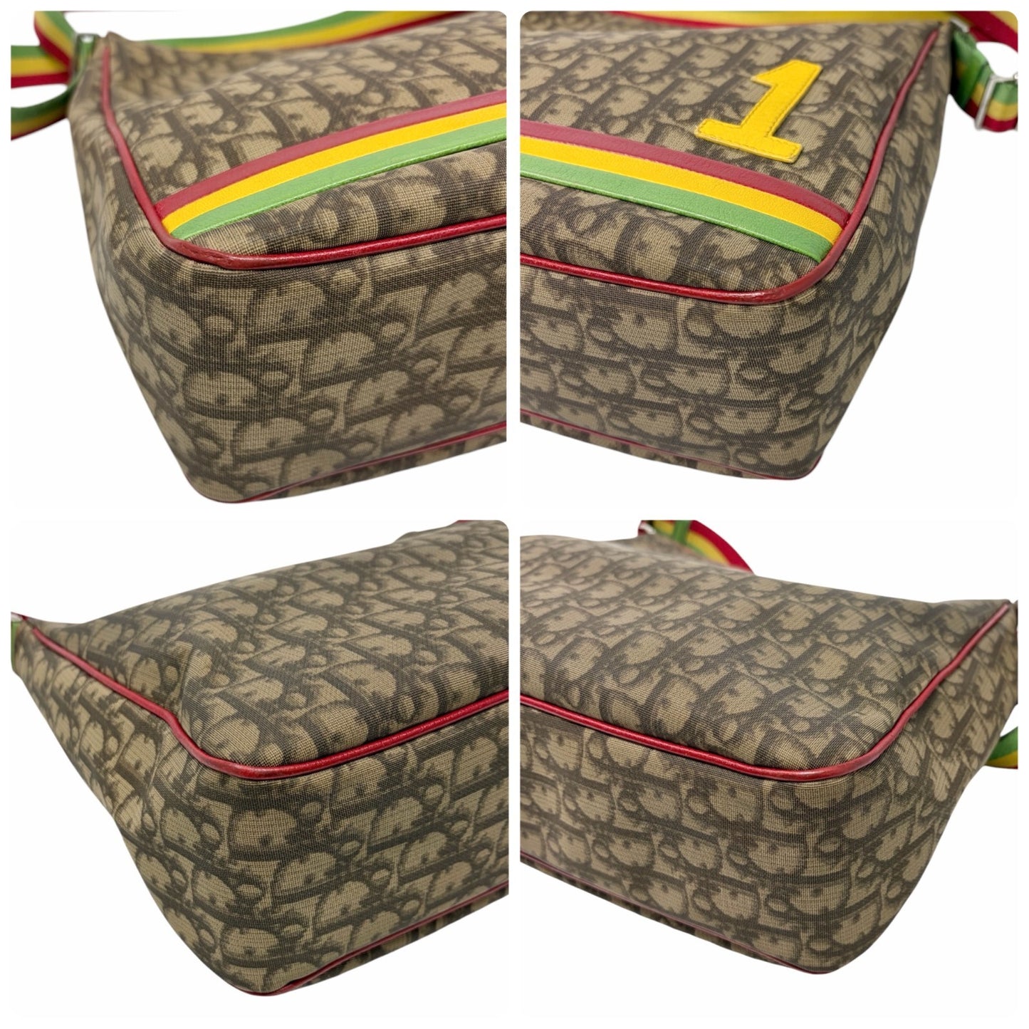 Christian Dior Vintage Rasta Trotter Monogram Crossbody Bag Beige PVC No