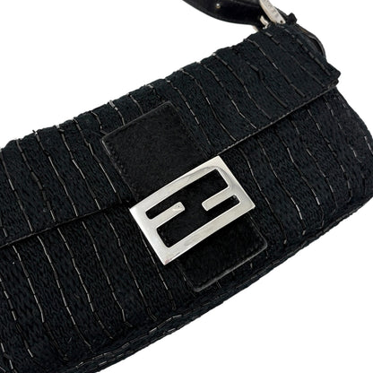 FENDI Vintage FF Logo Beads Knit Mamma Baguette Shoulder Bag Black 901891