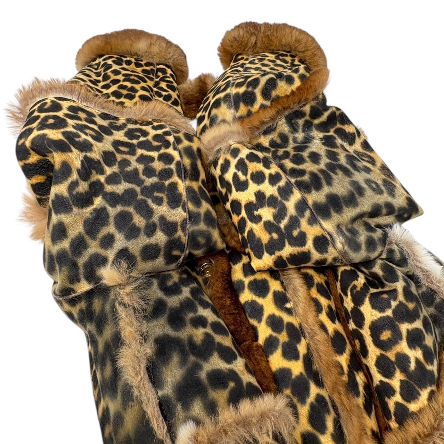 Christian Dior Vintage Leopard Shearling Fur Jacket Top #40 Brown Leather