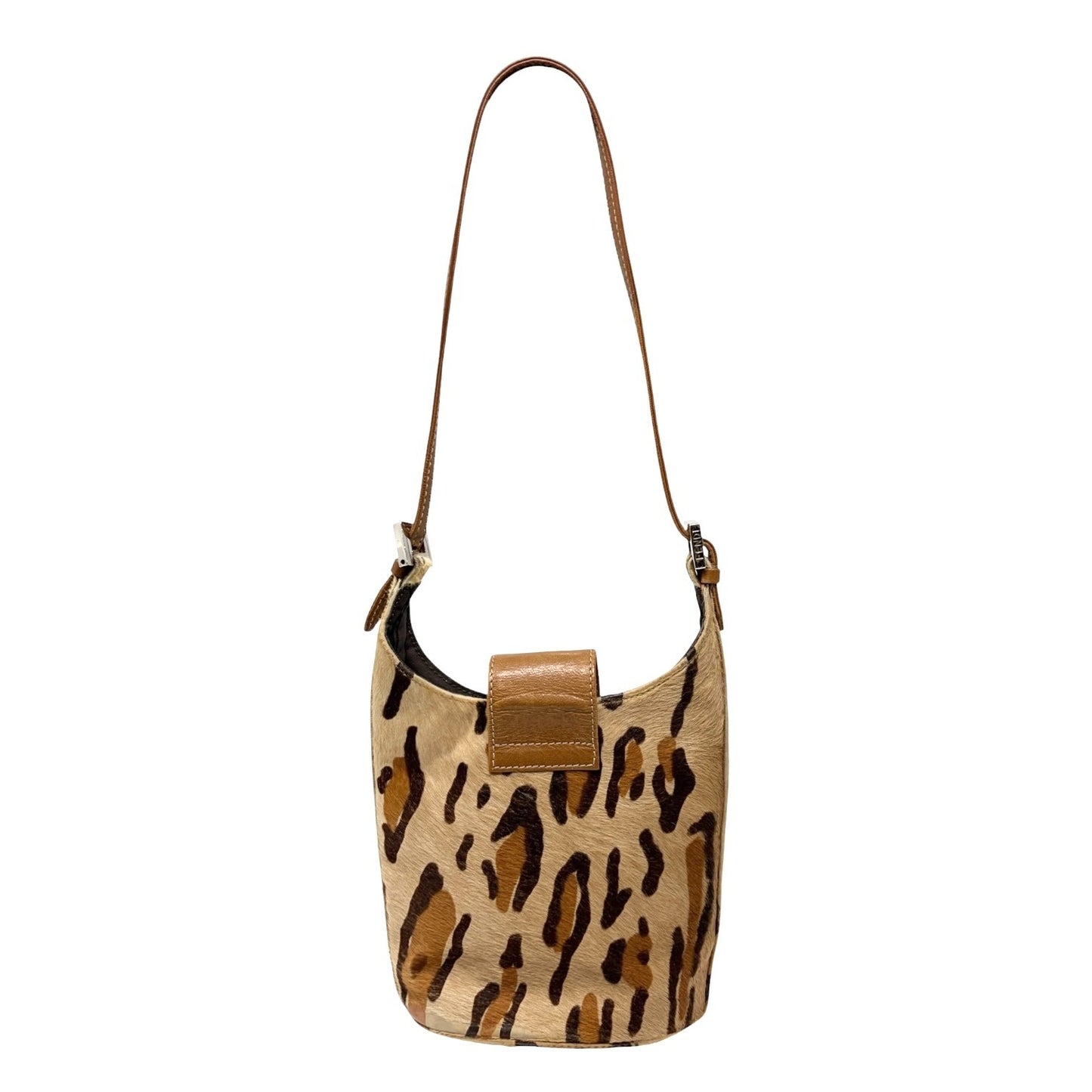 FENDI Vintage FF Logo Leopard Pony Calf Hair Mini Hobo Bag Beige Brown 901984