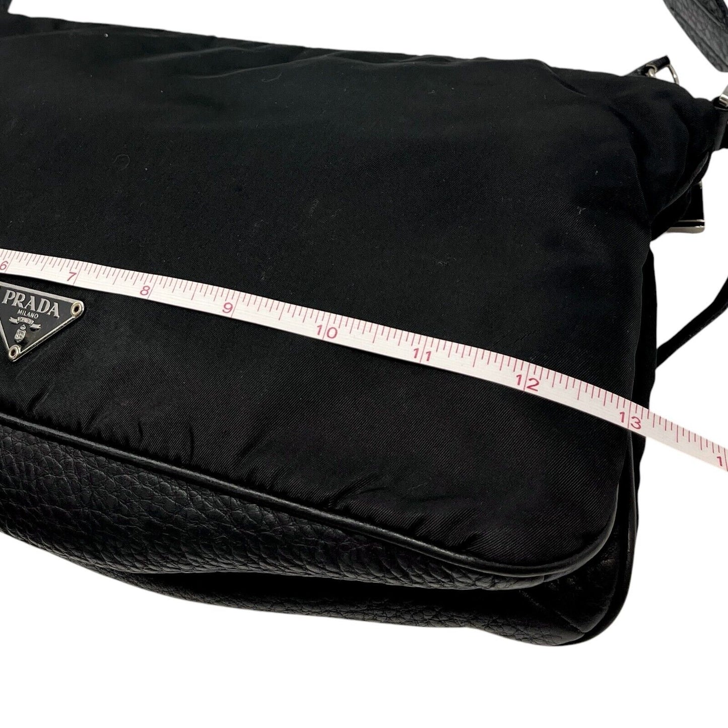 PRADA Vintage Logo Shoulder Bag Zip Padlock Black Silver Nylon Leather