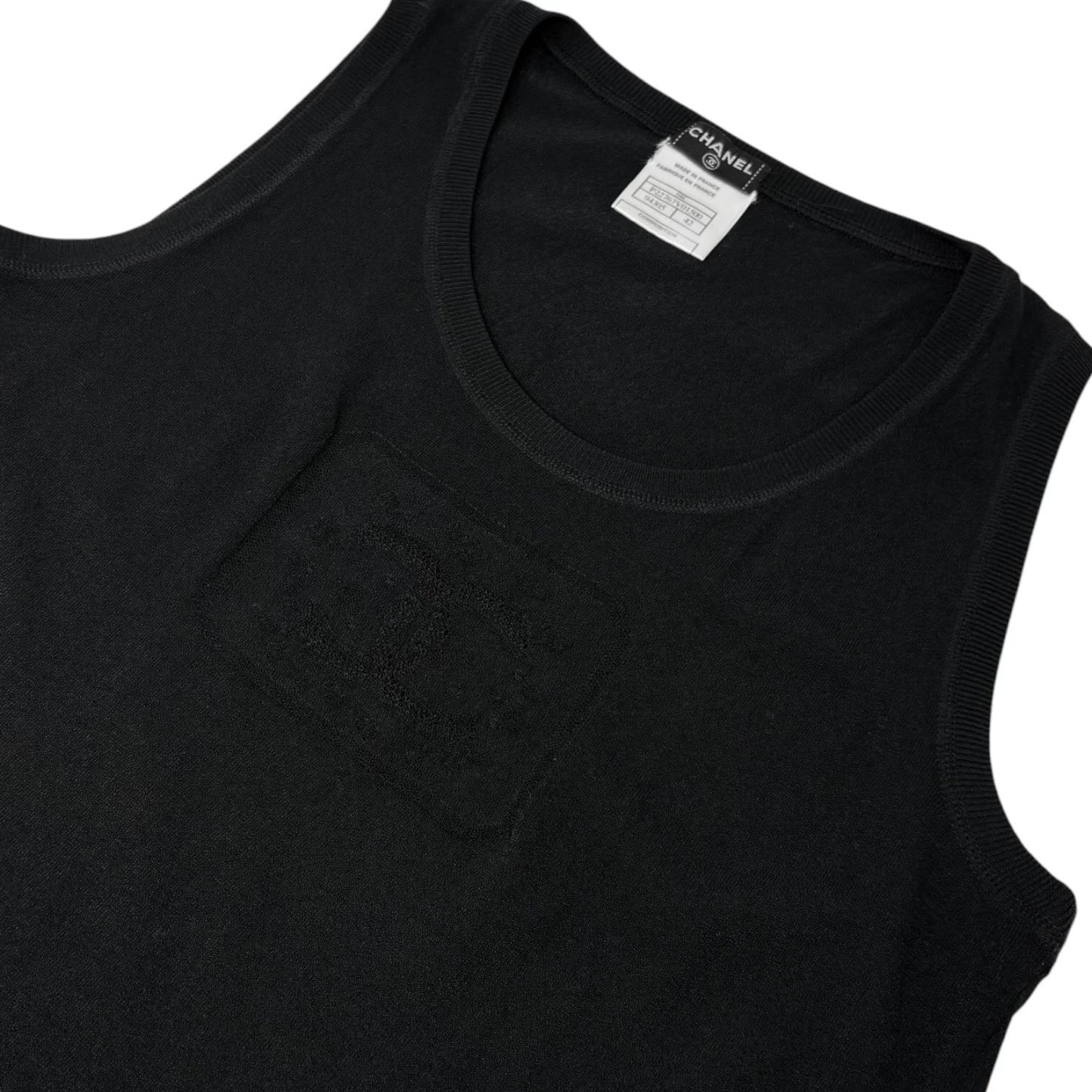 CHANEL Vintage 04C CC Logo Embroidered Knit Tank Top #42 Black 901993