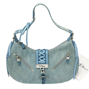 Christian Dior Vintage 2002 Admit It Denim Shoulder Bag Blue Silver Cotton