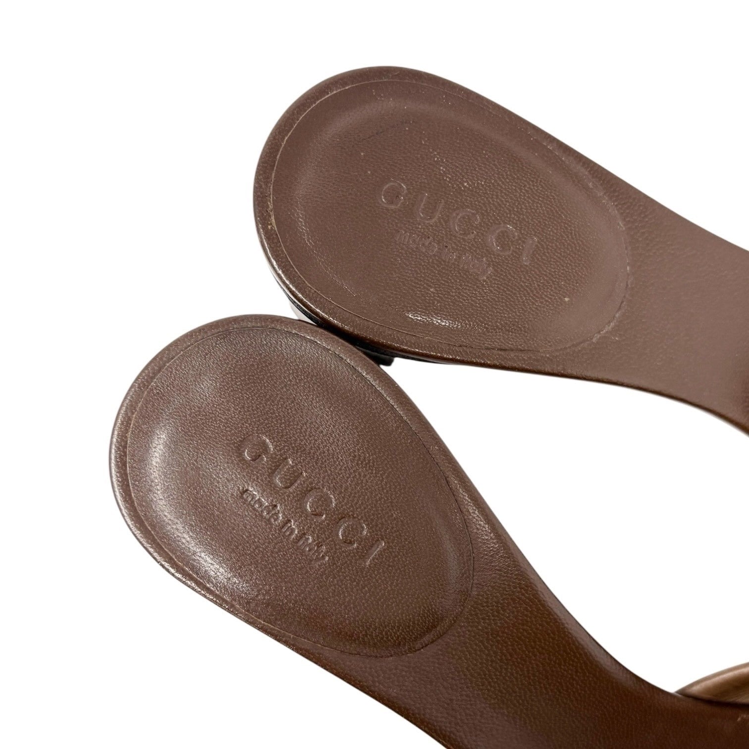 GUCCI Vintage GG Logo Monogram Sandals Block Heels #36.5 Brown Canvas Leather