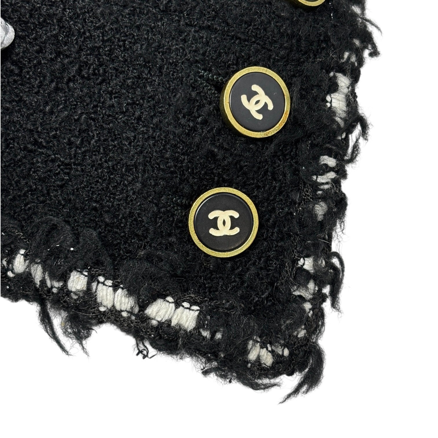 CHANEL Vintage 94A CC Logo Tweed Jacket Blazer Black White Wool Button