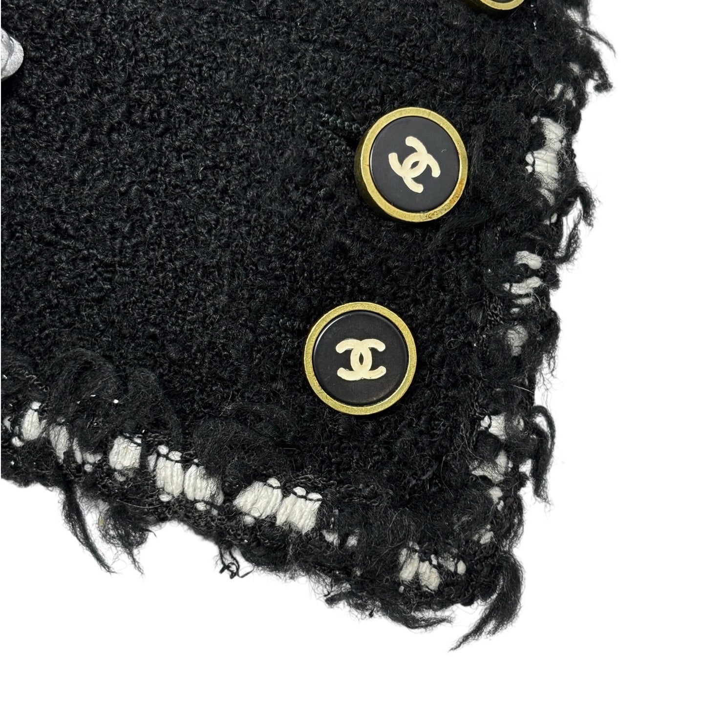 CHANEL Vintage 94A CC Logo Tweed Jacket Blazer Black White Wool Button
