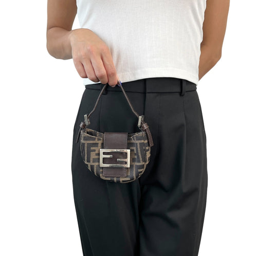 FENDI Vintage Zucca Logo Monogram Micro Croissant Canvas Handbag Bag Brown