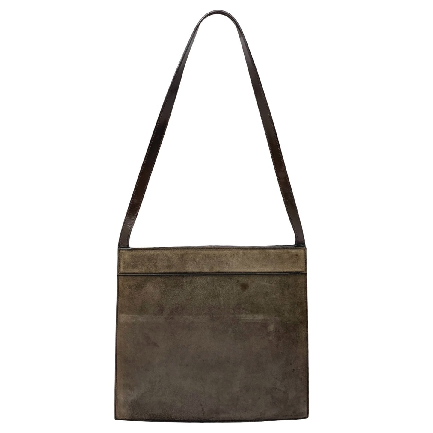 GUCCI Vintage G Square Logo Shoulder Bag Brown Gold Suede Leather 902021
