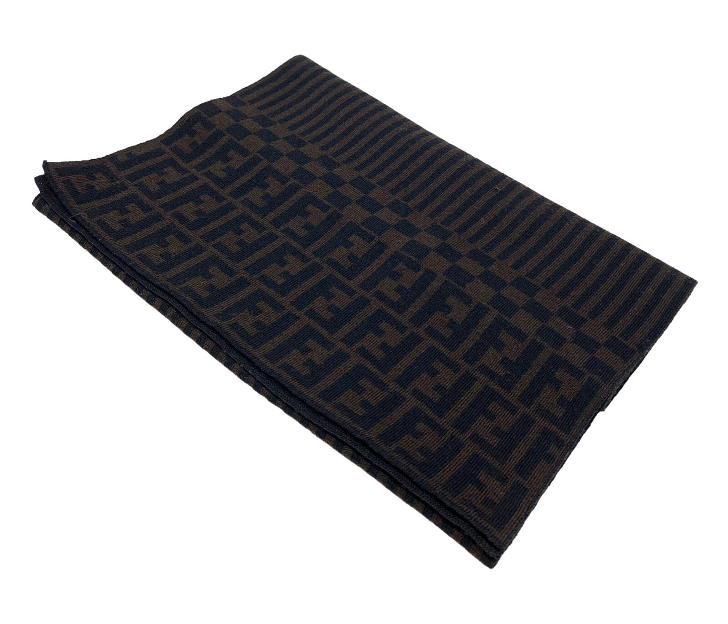 FENDI Zucca Stripe Wrap Scarf #42 Fashion Accessory Brown Black Wool RankAB