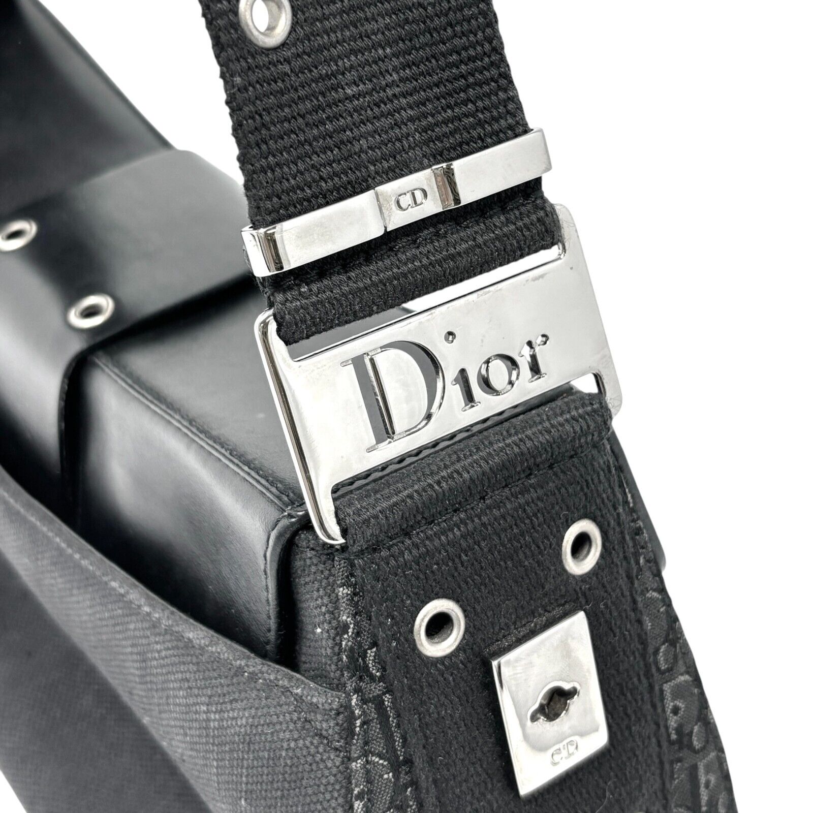 Christian Dior Vintage Street Chic Trotter Monogram Shoulder Bag Black Silver