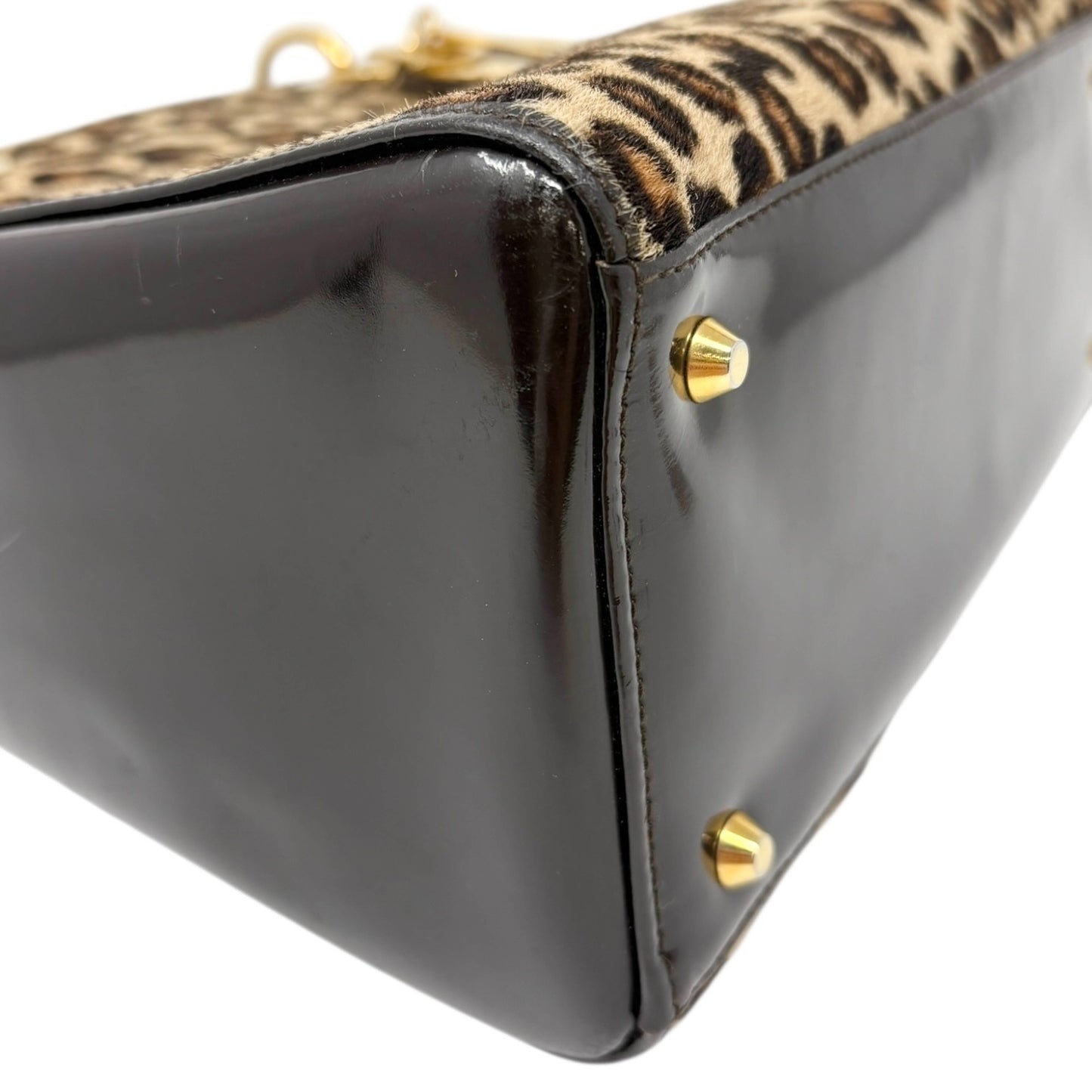 Christian Dior Vintage 2007 Lady Dior Pony Calf Hair Leopard Tote Bag Brown Gold