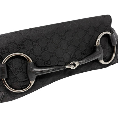 GUCCI Vintage Horsebit GG Monogram Chain Shoulder Bag Black Silver 902485